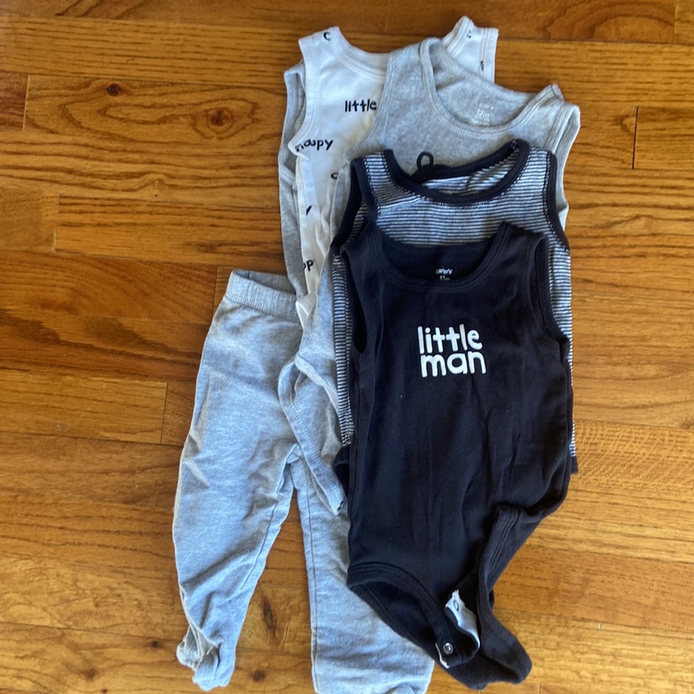 Carters Baby Bundle 12 Month Spring Summer Unisex Black Gray White - Picture 5 of 7
